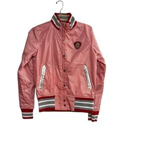 Basic Code Authentic Wear Red Gingham Varsity Bomber Jacket M New SEE DESCRIPTIO